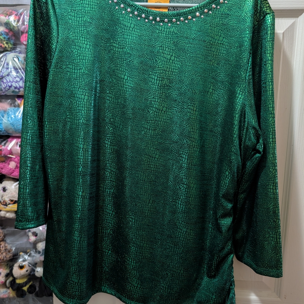Ruby Rd Green Embellished 3/4 Sleeve Blouse